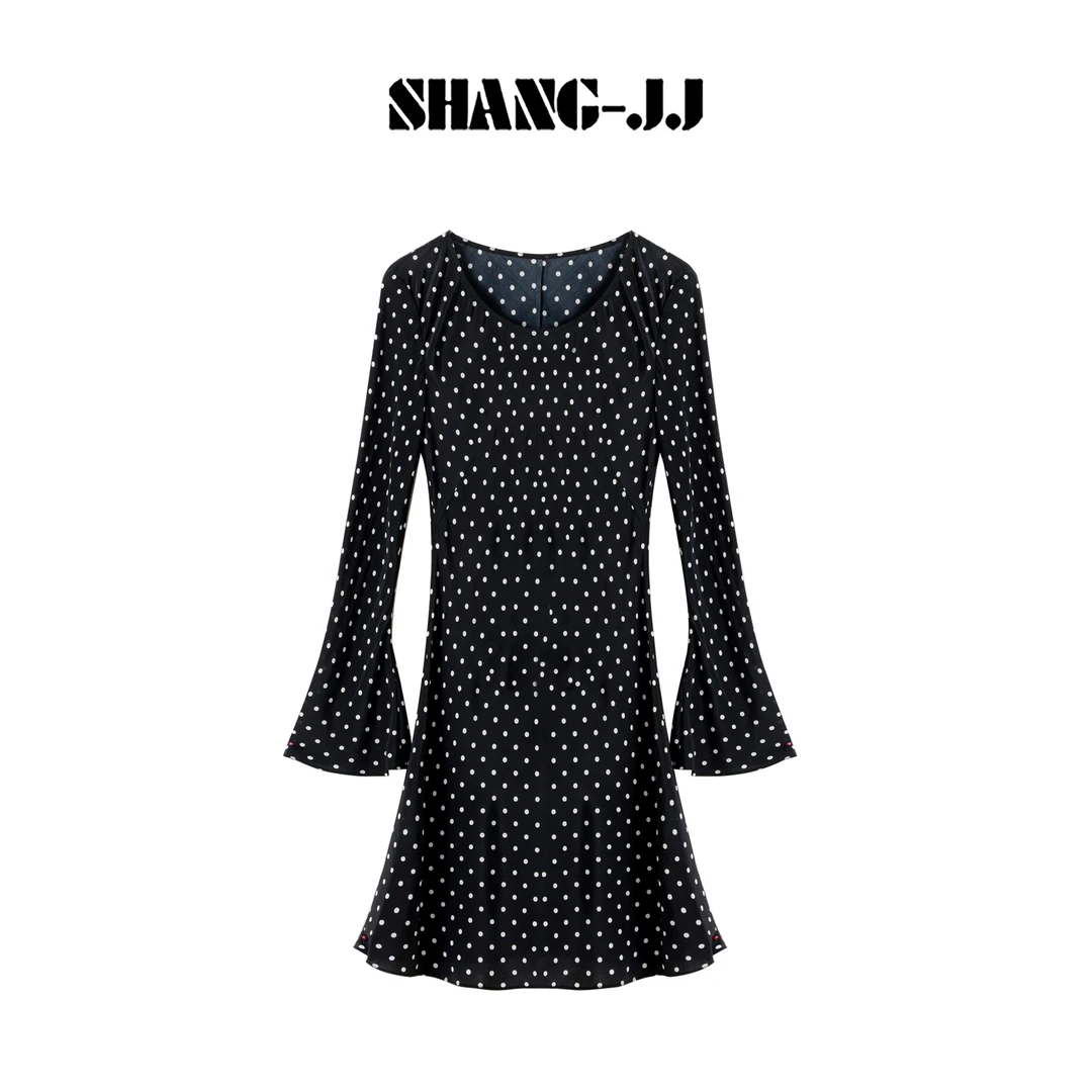 SHANG-JJ【人鱼波点】25ss新款桑蚕丝轻奢气质连衣裙q133691p