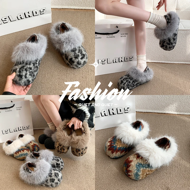 【师师专属】复古厚底豹纹两穿勃肯鞋百搭一脚蹬圆头懒人毛毛鞋女