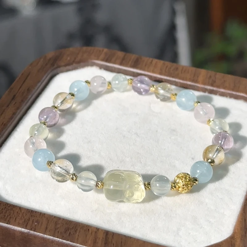 黄水晶葡萄石玻利维亚浅紫水晶圆珠约6mm粉晶圆珠约6.5mm手串