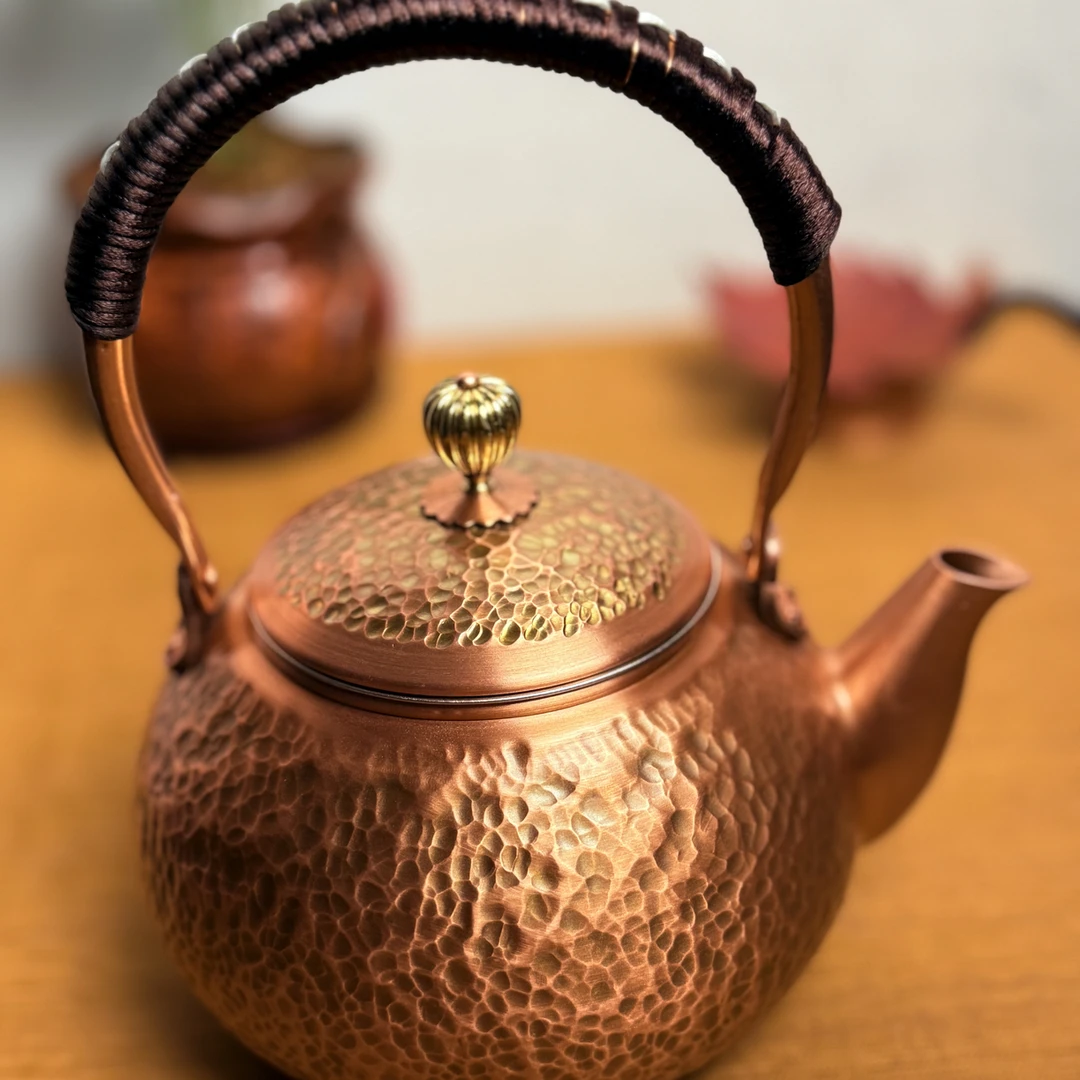 【大苏铜壶38】1.2升紫铜提梁手工锤纹复古工艺烧水煮茶壶家用送礼