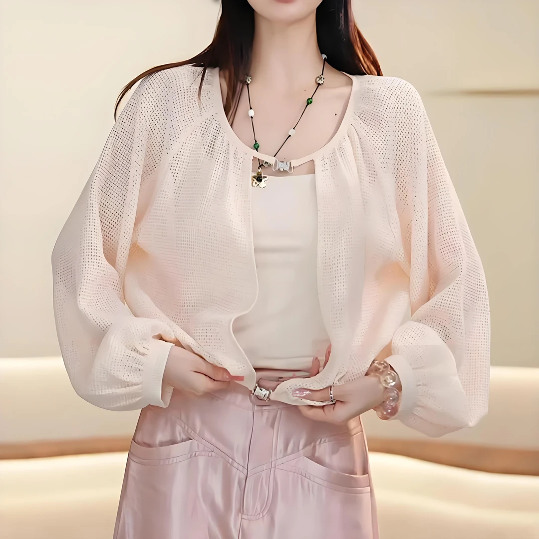 法式温柔风气质镂空长袖防晒针织开衫女夏季薄款透气减龄显瘦上衣