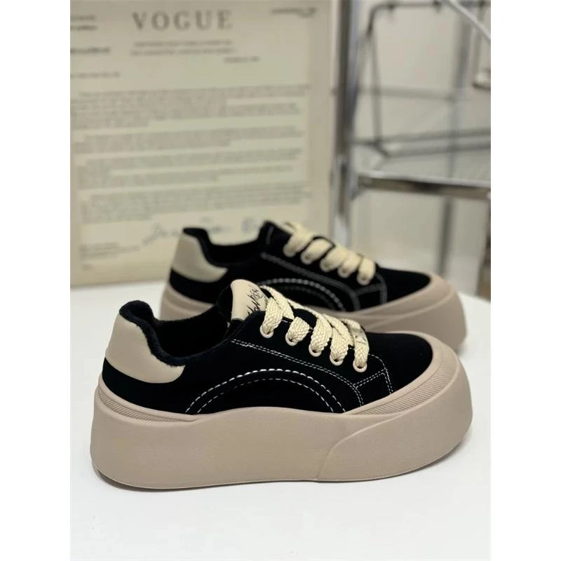 106号面包鞋女咖色2024新款冬季加绒厚底增高女鞋超火ins百搭板鞋