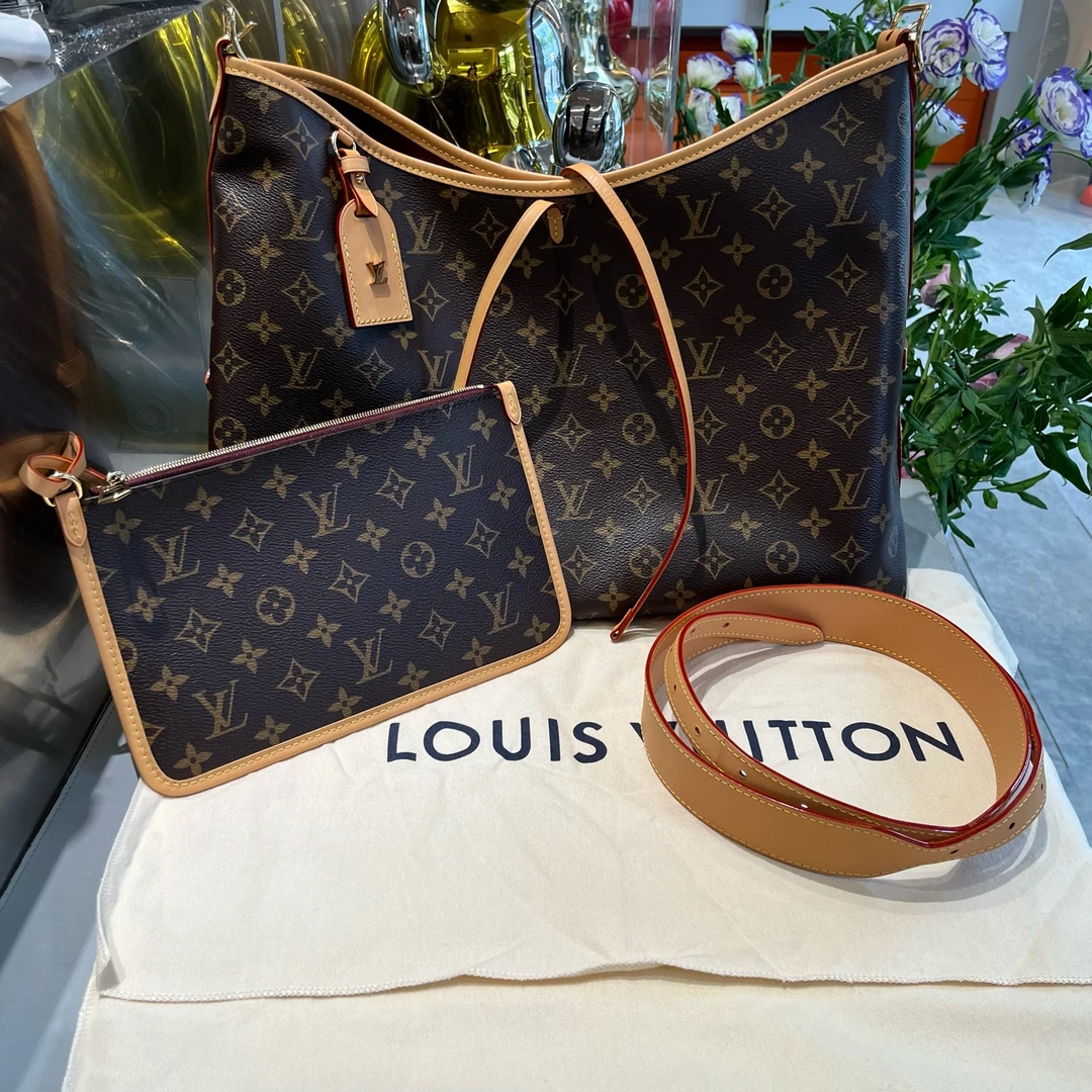 99新 LouisVuitton/路易威登 carryall中号 子母包托特包棕色老花