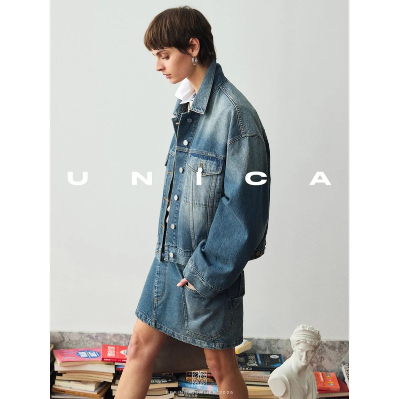 UNICA/复古水洗宽松_土耳其进口俏皮休闲牛仔夹克外套短裙套装