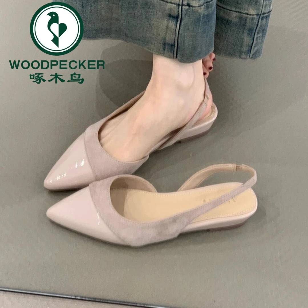 啄木鸟法式百搭包头拖女2025春夏季新款气质尖头凉鞋通勤平底单鞋