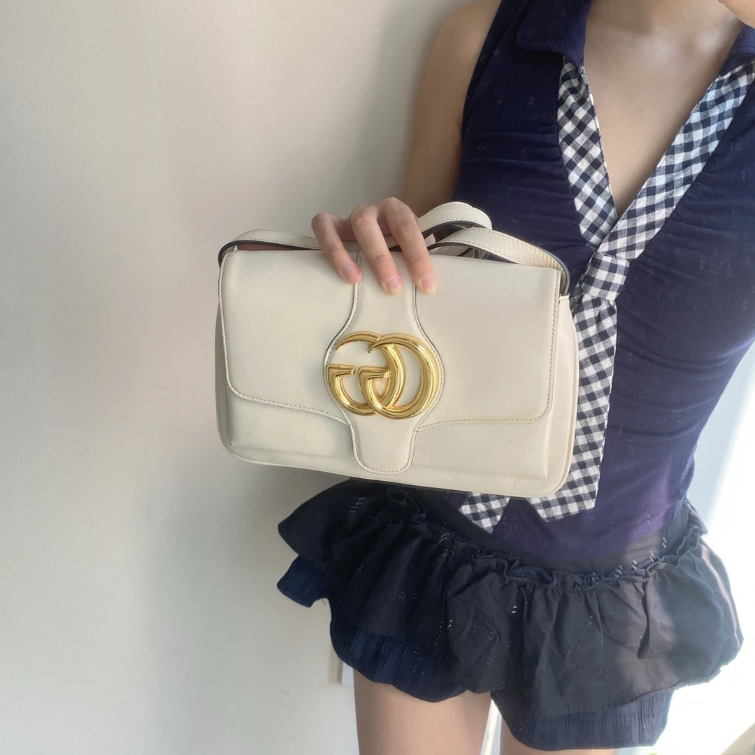 95新 GUCCI/古驰 gucci 白金小号双G信封单肩包