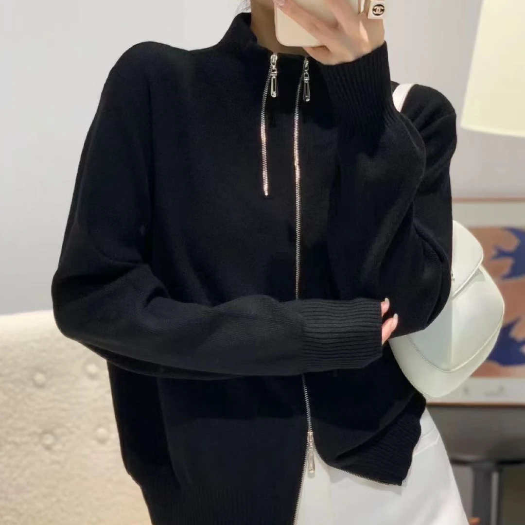 （刘敏服装）88666款双拉链半高领韩系针织衫秋冬修身百搭