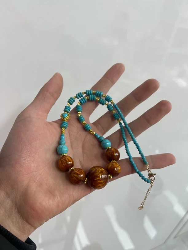 时尚美货 蓝色松微笑锁骨链