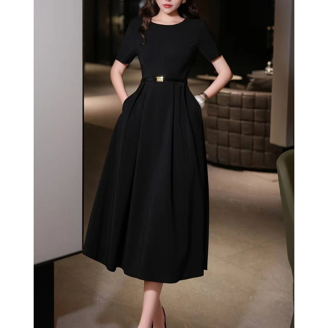 【RG5995】2025年新款百搭休闲时尚气质设计感收腰显瘦小众连衣裙