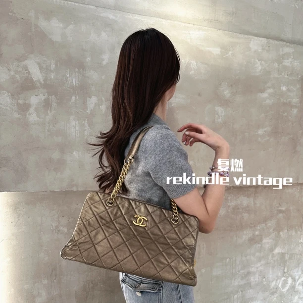 95新 Chanel/香奈儿 复燃精选/香奈儿 金色孟买菱格纹托特