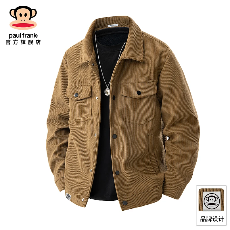 PaulFrank/大嘴猴美式复古工装夹克男秋冬新款灯芯绒宽松翻领外套
