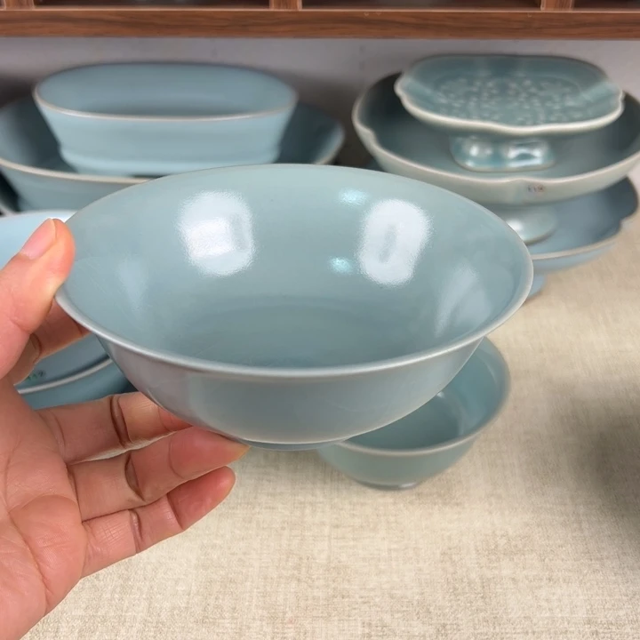 瓷杯子仿古釉汝窑碗微瑕口径14厘米