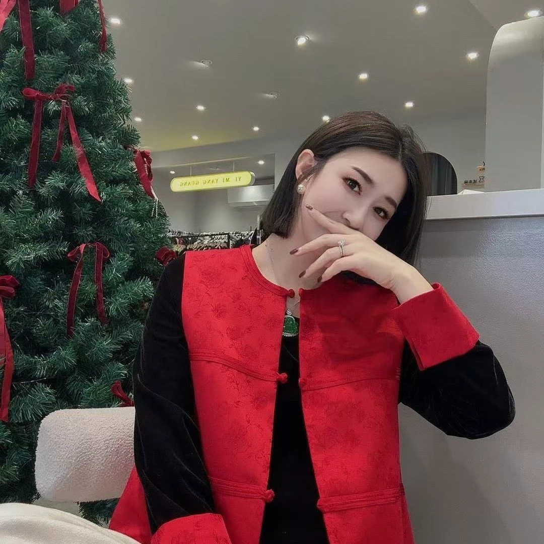新中式国风马甲套装女秋冬新款复古唐装改良刺绣马夹+丝绒衫