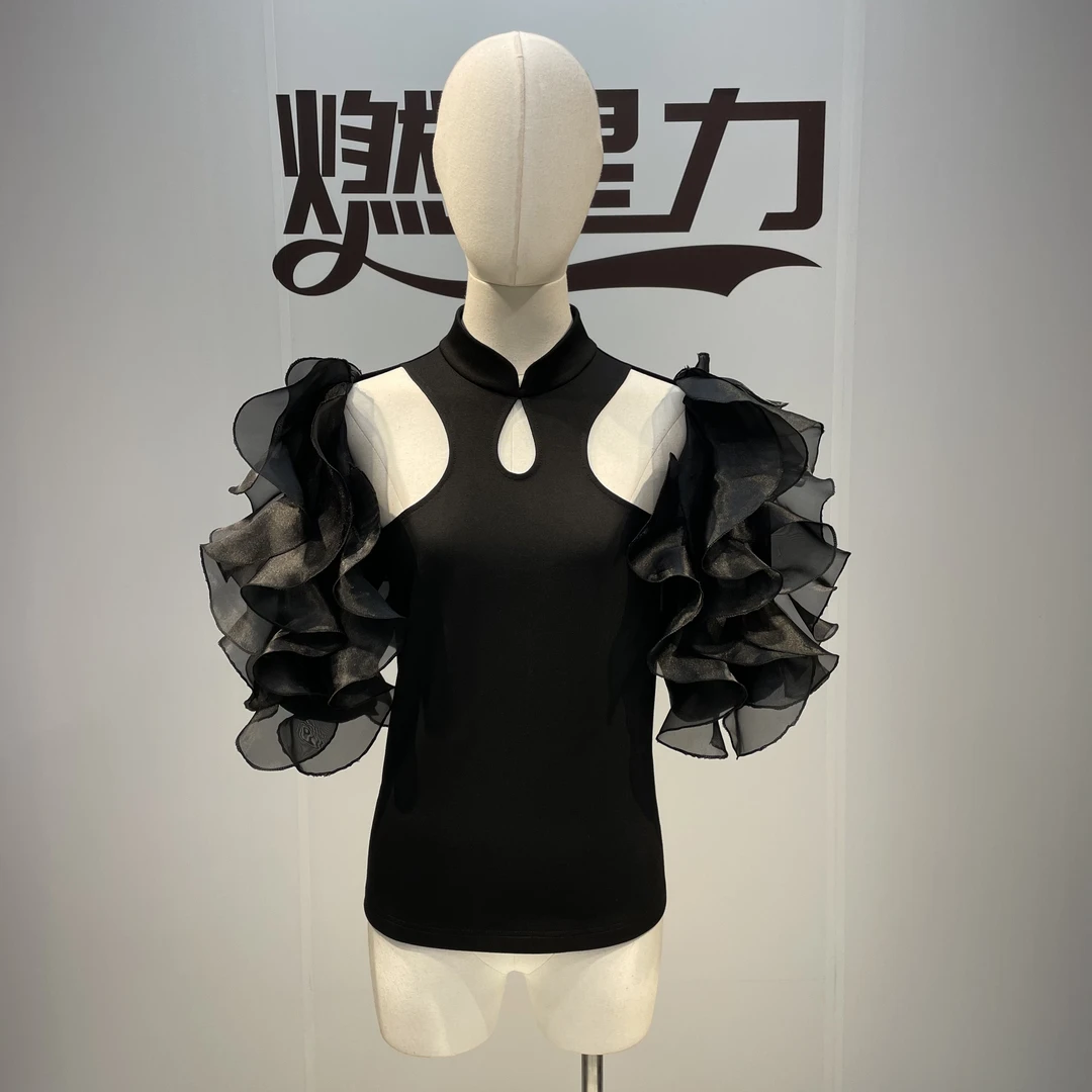 【燃星力 ICTP 俏姐姐】胸前镂空纱袖形体服人棉氨纶锦纶