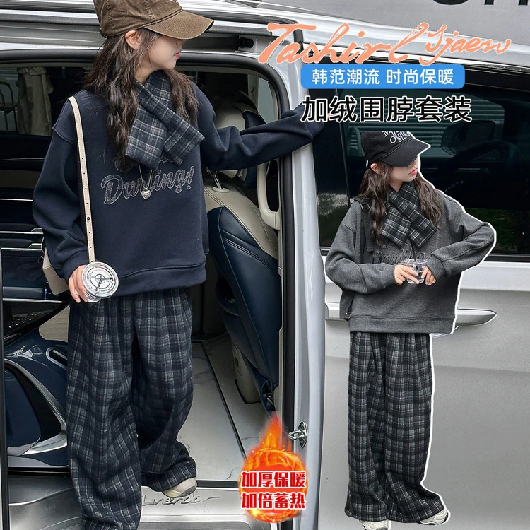 韩版女童洋气加绒卫衣保暖宽松显瘦童装时尚百搭潮流中大童