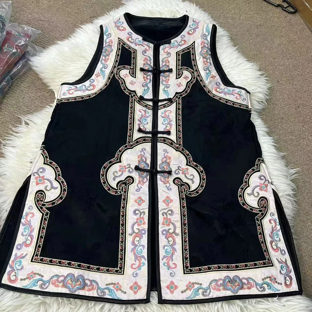 728 民族风中长款无袖刺绣国风马甲