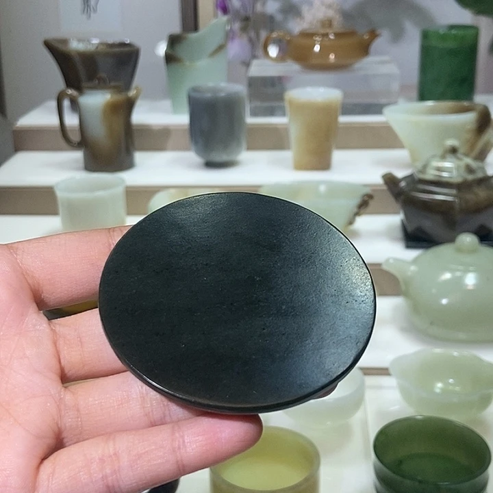 和田玉未镶嵌挂件青玉杯垫