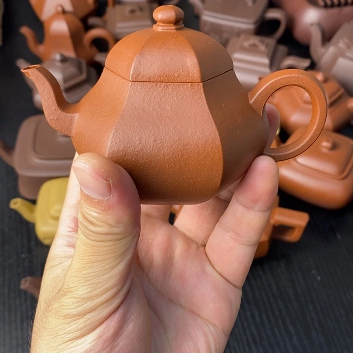 茶壶紫砂小红泥六方梨形130cc瑕疵处理不退换