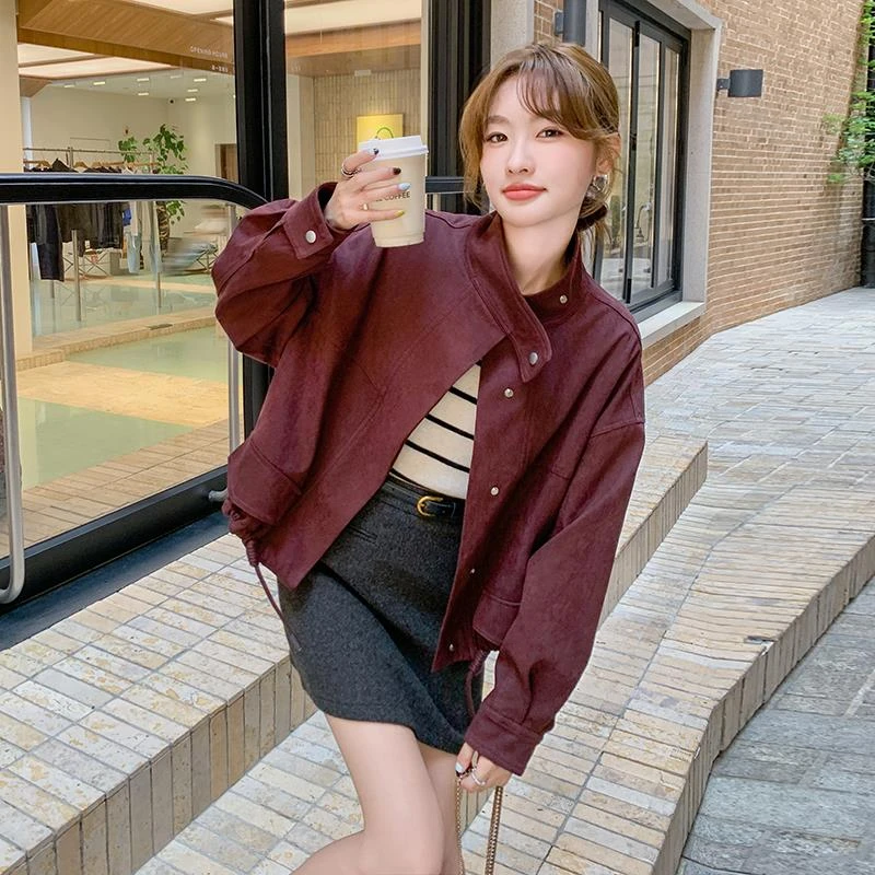 安可拉红高级感外套女春秋季新款韩版减龄炸街休闲小个子短款夹克
