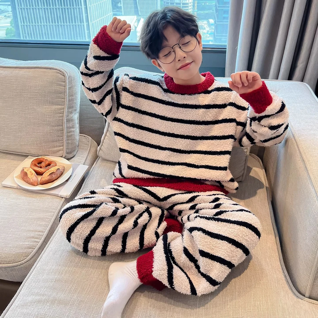 男童睡衣秋冬款2025新款儿童冬季加绒加厚中大童家居服套装大童