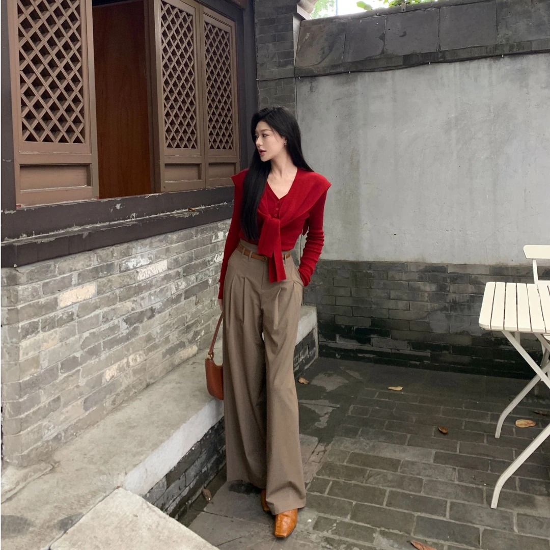 JINY | “简潮通搭" 职场姐感高腰压褶阔腿裤拖地长裤女 MAK27970
