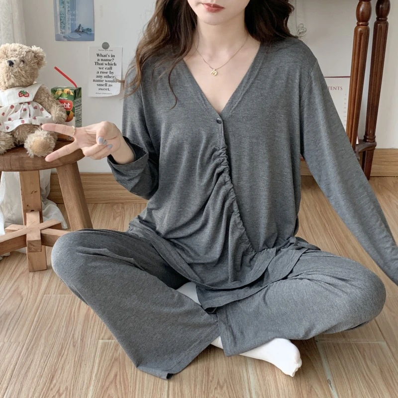 莫代尔月子服7-8月份夏季薄款产后喂奶衣大码怀孕期孕妇睡衣哺乳
