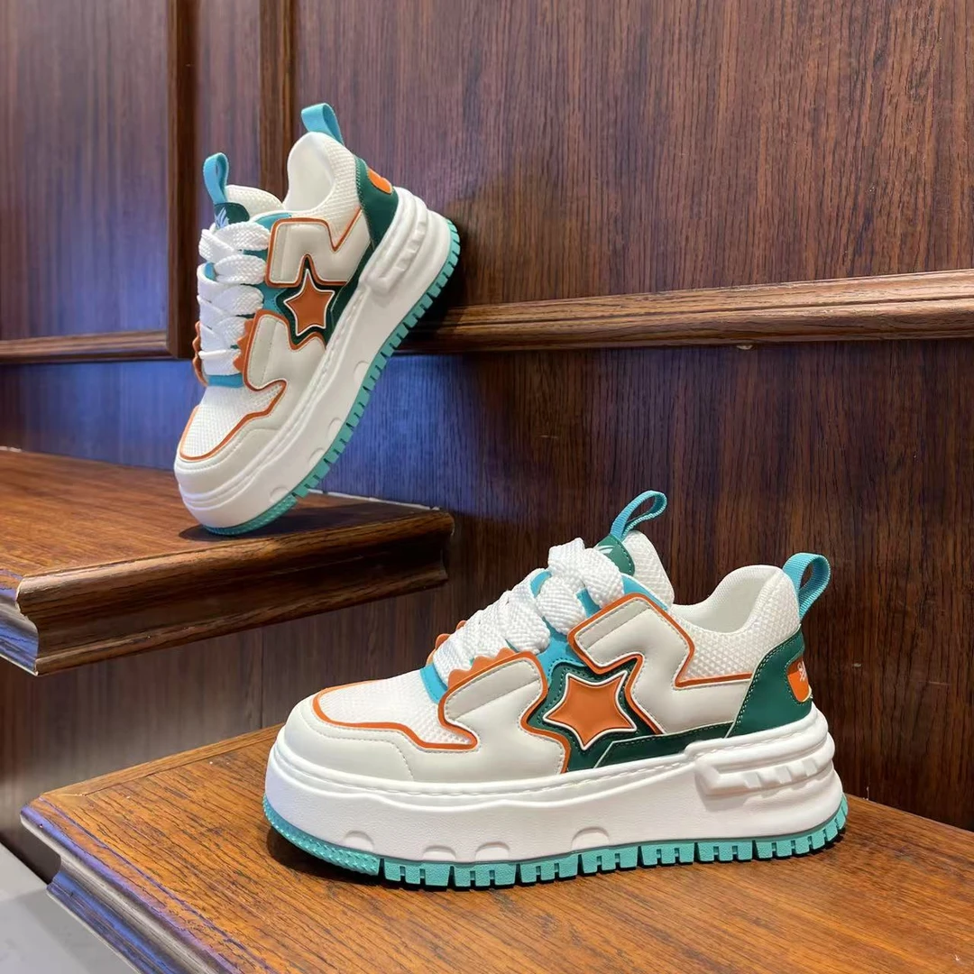 男鞋2025春季新款潮流网面拼接厚底休闲鞋增高百搭圆头系带潮男鞋