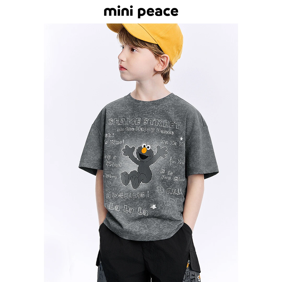 MINIPEACE×芝麻街联名太平鸟童装男童短袖T恤蜡染肌理夏装上衣新