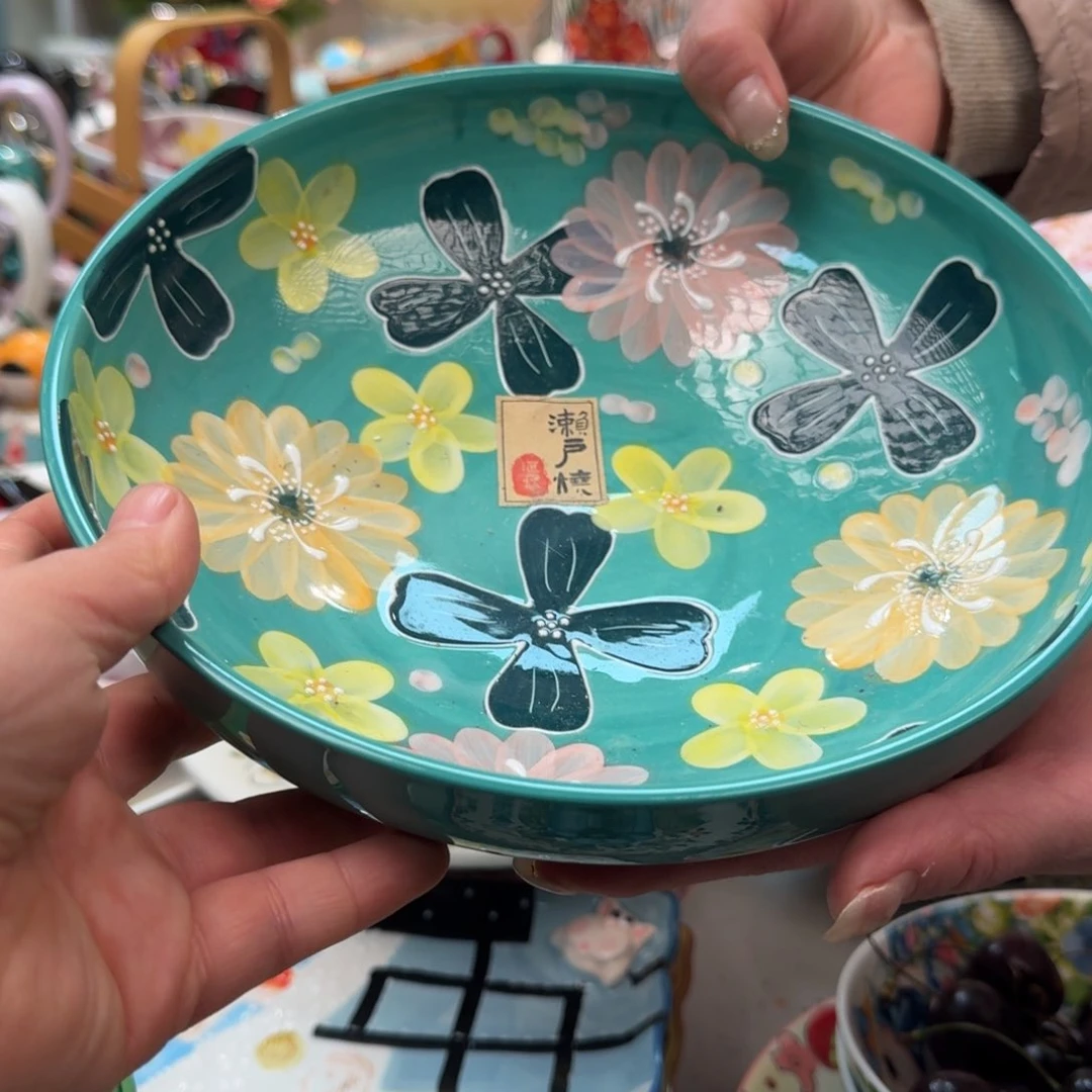 瓷片8.5英寸濑户烧花海深饭盘1只