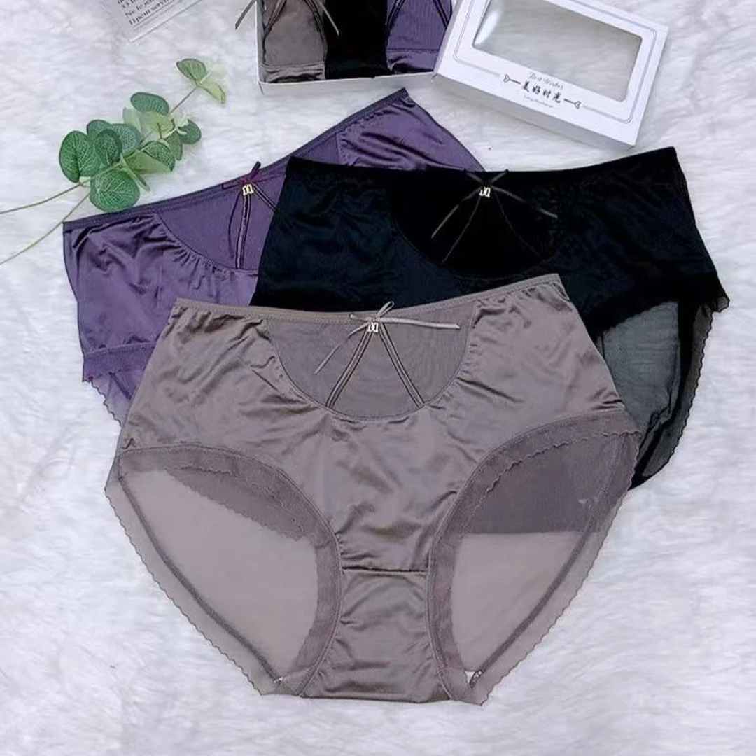 【蒂一佳】90-230斤纯欲风大码高腰蕾丝内裤女棉裆透气网纱三角裤