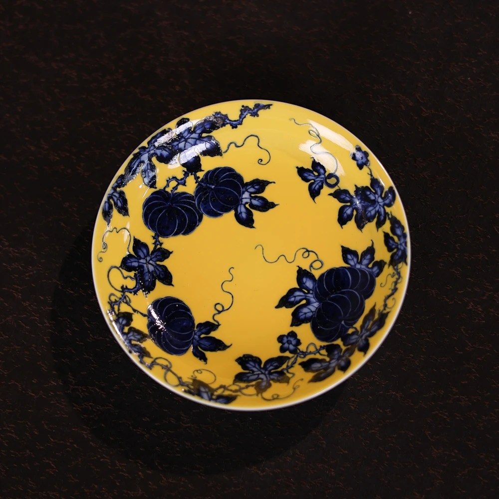 【汪汪茶器】立勤堂黄地青花南瓜纹壶承（QH-HC-007）