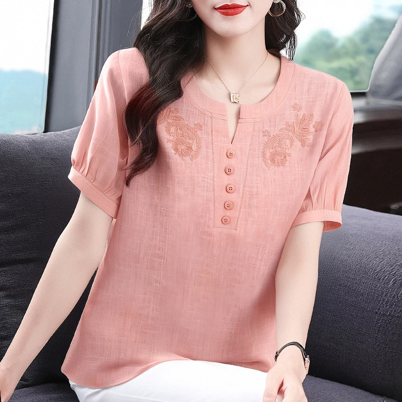 纯棉短袖衬衫女外穿2025年新款胖mm夏季宽松显瘦大码女装薄款上衣