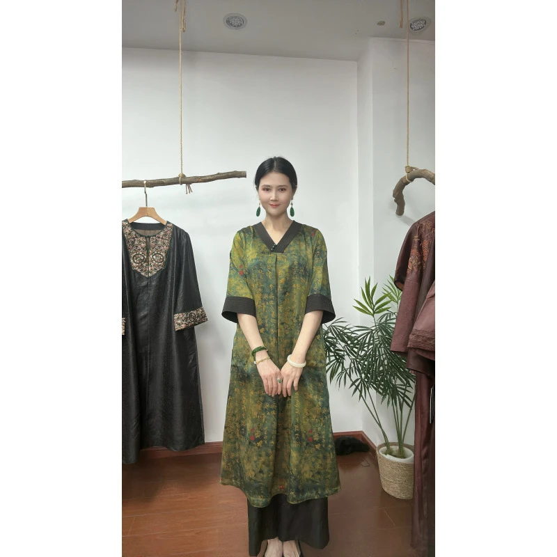 画画专属 彩色甲骨纹缎面连衣裙25223