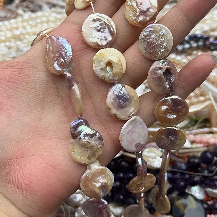 玛瑙/玉髓未镶嵌珠宝半成品一条18mm左右圆片巴洛克珍珠
