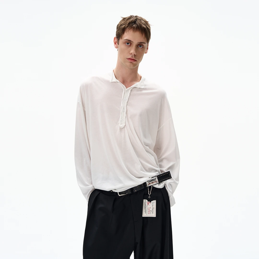 MADWITCH复古亨利领垂感打底长袖T恤男女宽松慵懒软糯内搭上衣ins