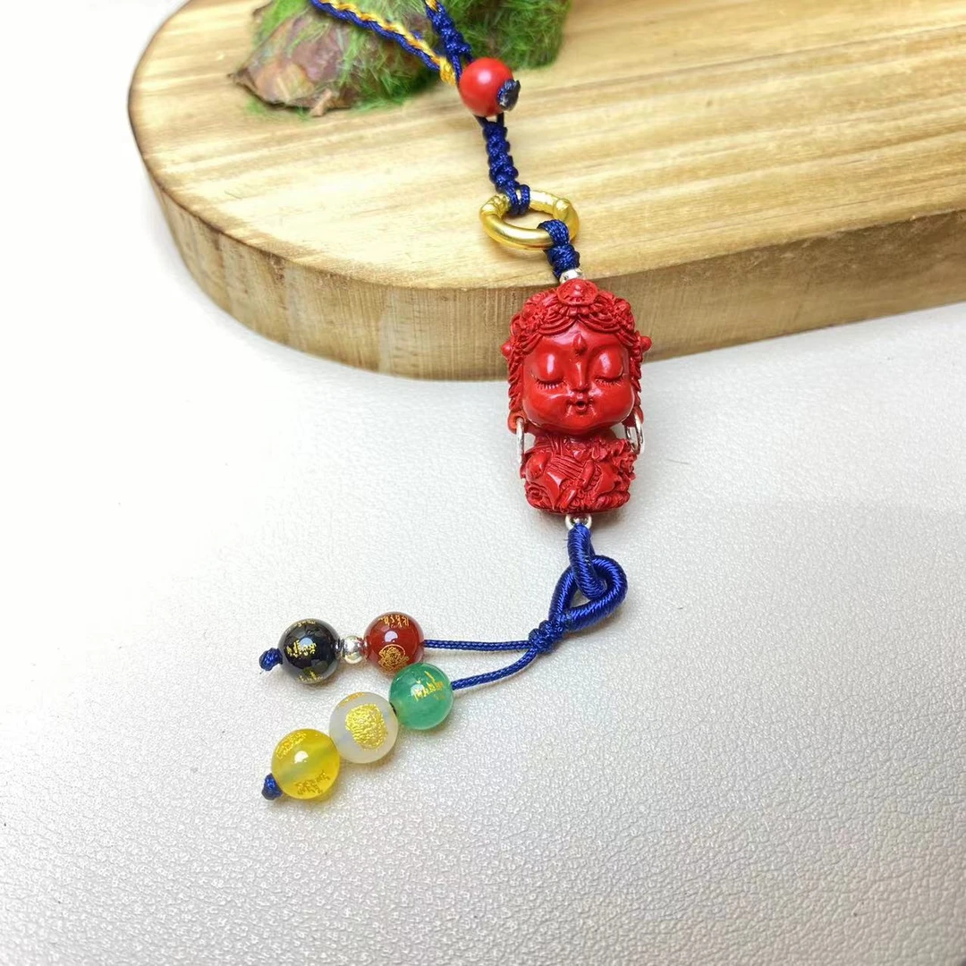 含辰砂工艺品高含量朱砂红砂设计款度母包挂正品保真朱砂