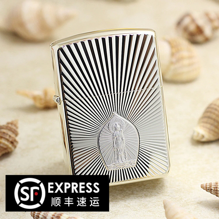 Zippo打火机日版原版佛系列观世音纯银贴章盔甲双面送礼收藏