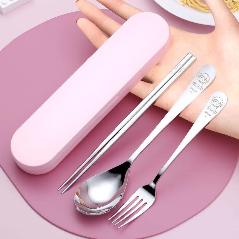316不锈钢勺子筷子套装叉子餐具盒学生专用便携餐勺上班族四件套