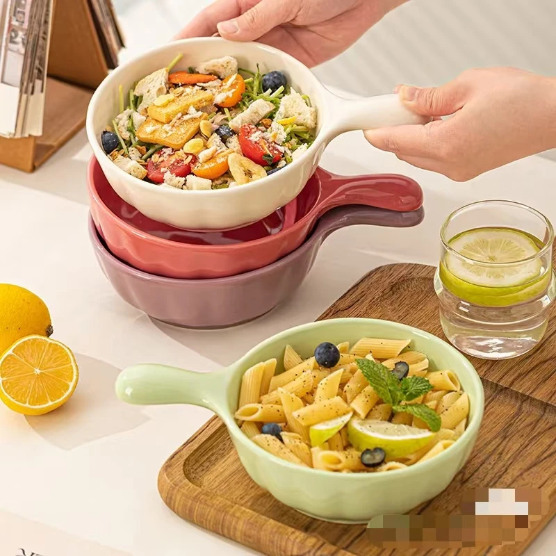 瓷县令 8.5英寸奶油南瓜手把碗2只装加厚手绘釉下彩工艺陶瓷餐具