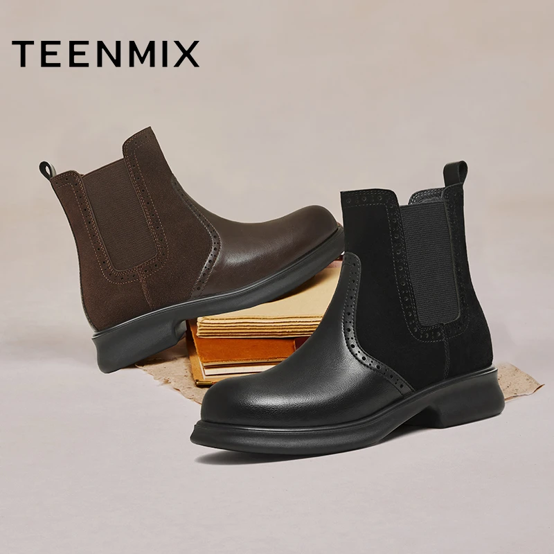 【英伦复古靴】天美意冬新款平跟复古百搭短靴女切尔西靴KQX23DD5