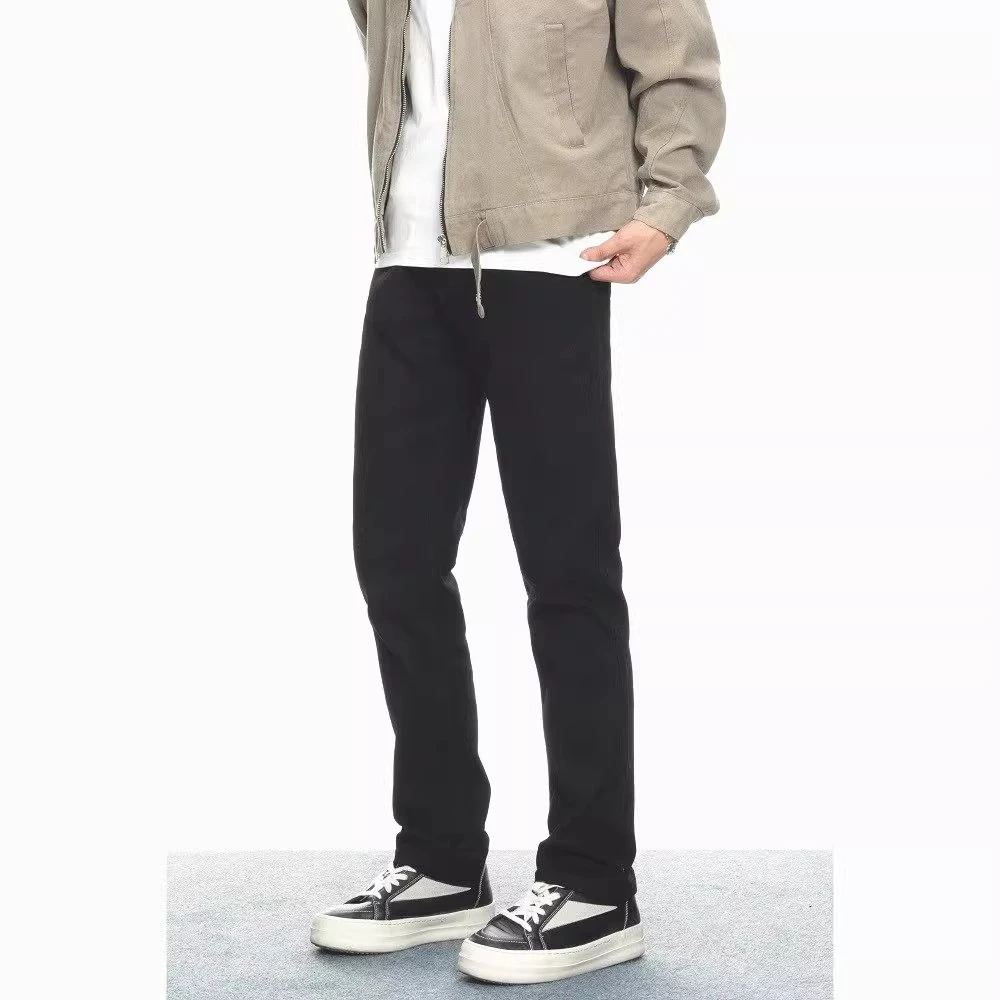 2025年四季款常规版经典黑色弹力牛仔裤直筒微锥显瘦百搭长