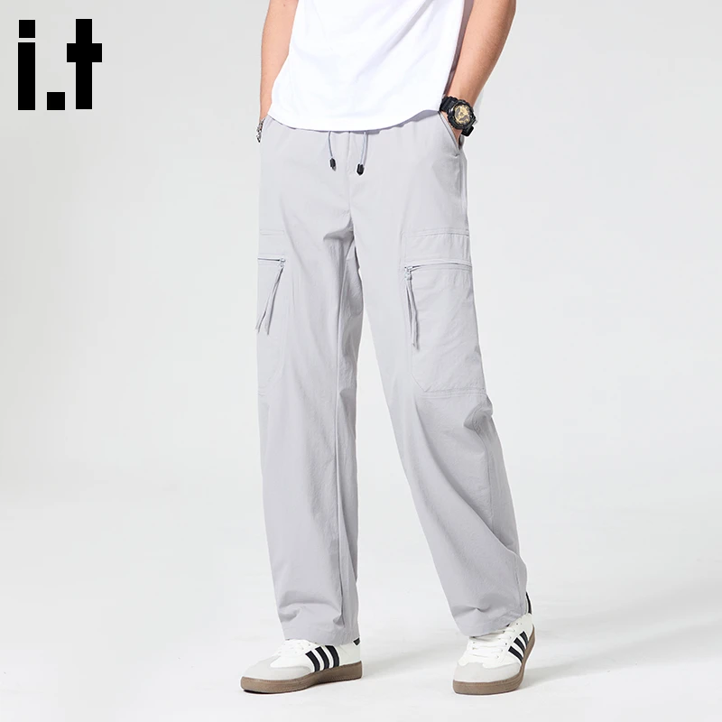 it:FIVE CM重磅亲肤纯色直筒男生休闲裤户外运动透气速干工装裤男