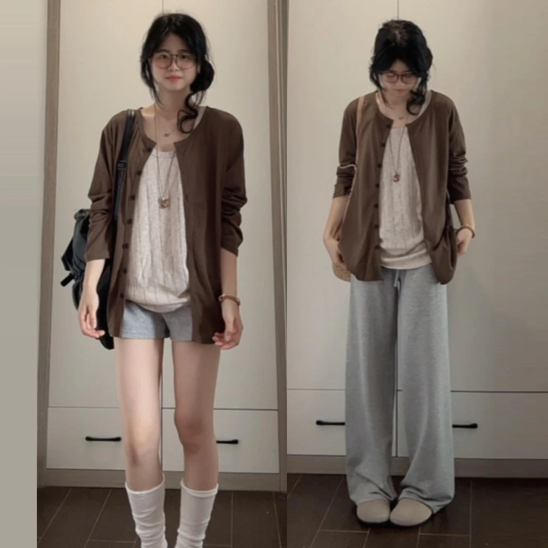 早秋薄款外搭长袖针织开衫2025新款慵懒风宽松毛针织衫上衣6252