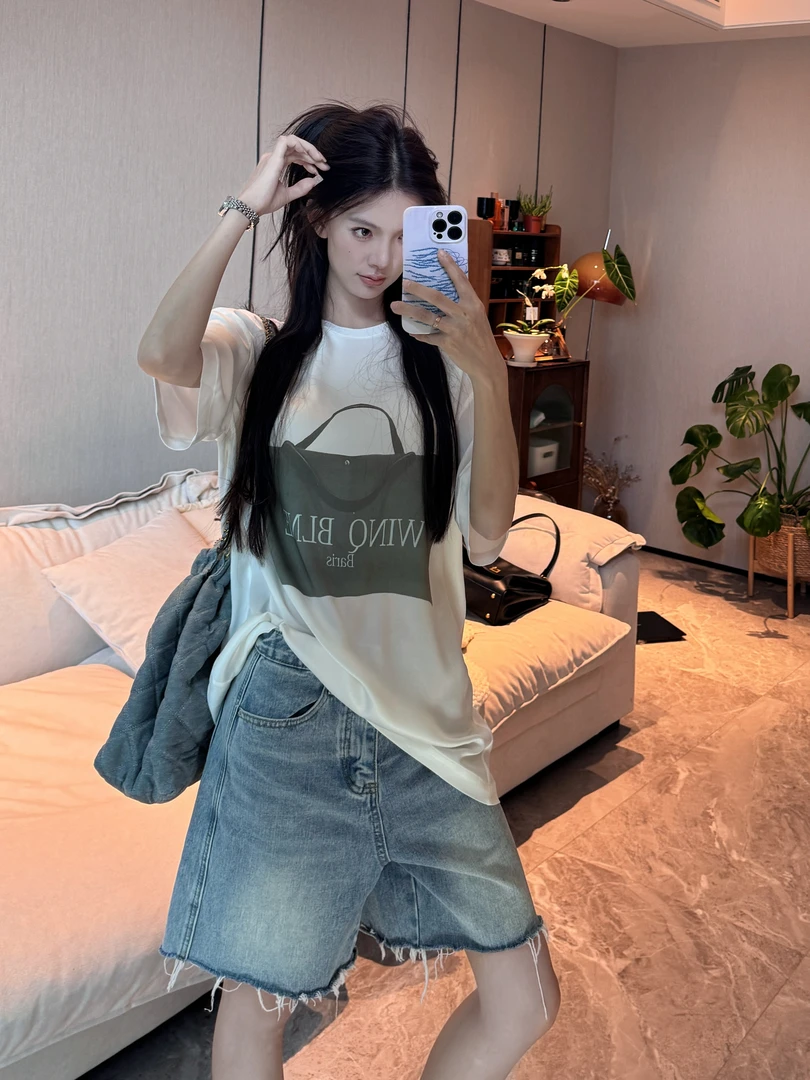 R-HER【情绪拓扑】夏季新款百搭白色短袖休闲慵懒风衣服时尚短袖