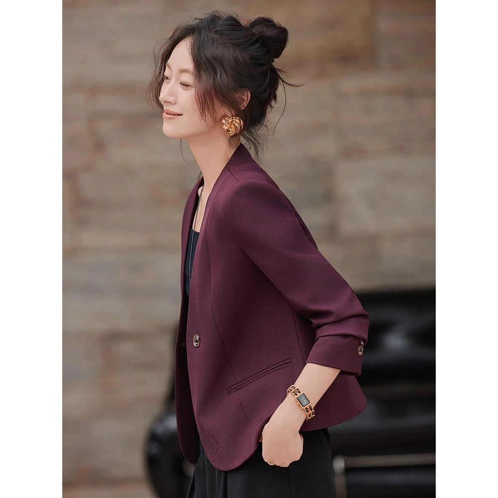无领西装外套女春秋2025新款小个子短款休闲高级感女士小西服秋季