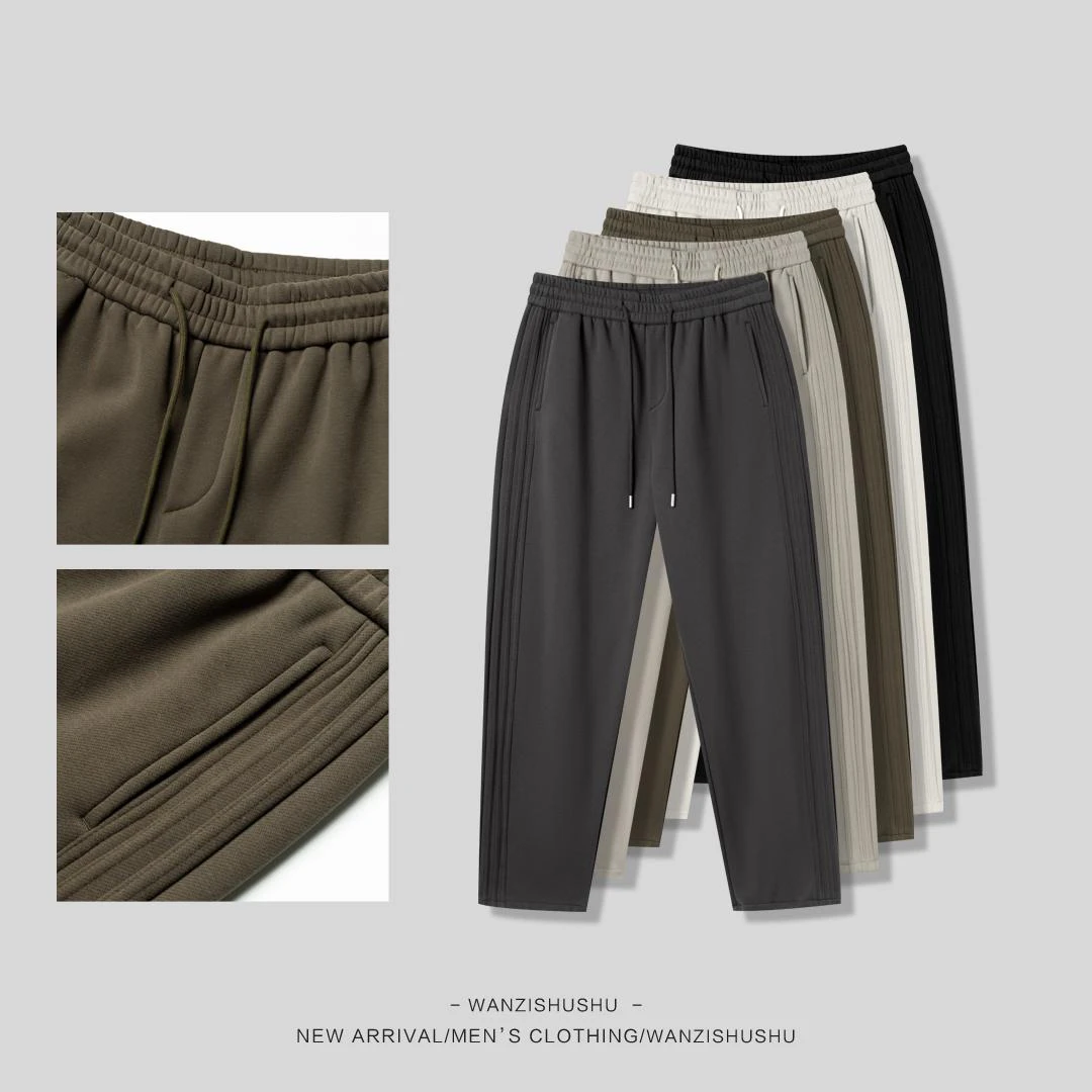 加绒加厚休闲裤重磅卫裤运动美式秋冬宽松百搭男士直筒裤男裤