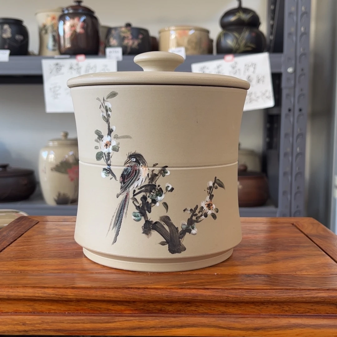 白泥哑光存茶罐醒茶罐彩绘