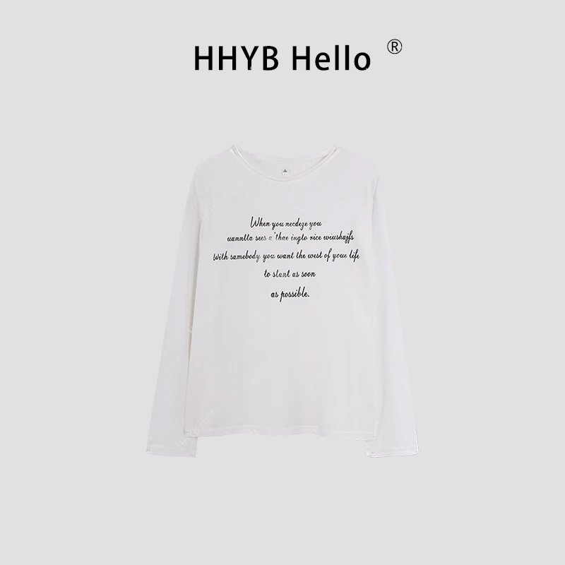 HHYB Hello【2025春季新款】圆领字母宽松舒适长袖T恤上衣250027