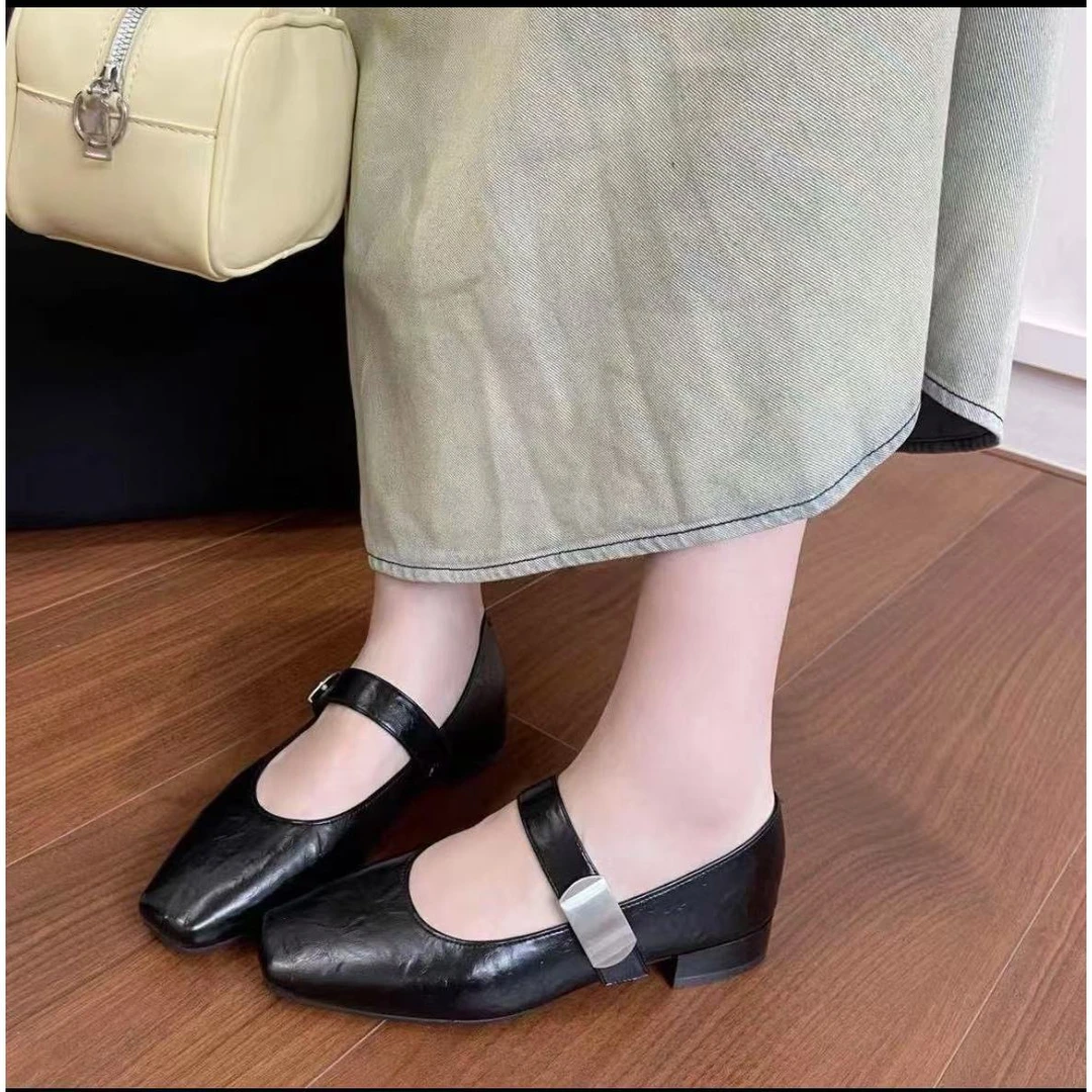 春秋新款圆头高跟复古时尚女鞋软底软面单鞋方头低跟浅口真皮百搭