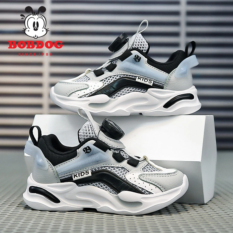 巴布豆男童鞋子2025夏季新款软底耐磨单网纽扣网面透气儿童运动鞋